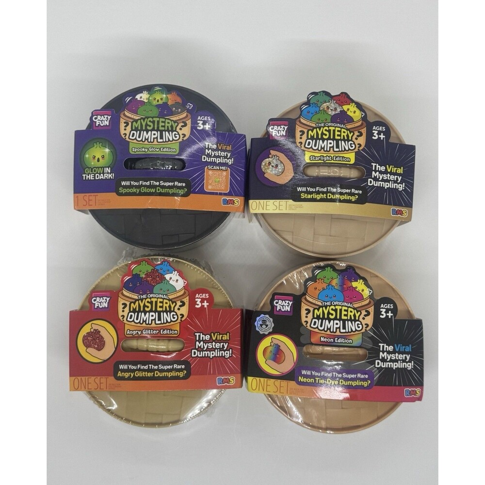 RMS Mystery Dumpling Squishy Lot of 4 Galaxy Tie-Dye Spooky & Angry Glitter